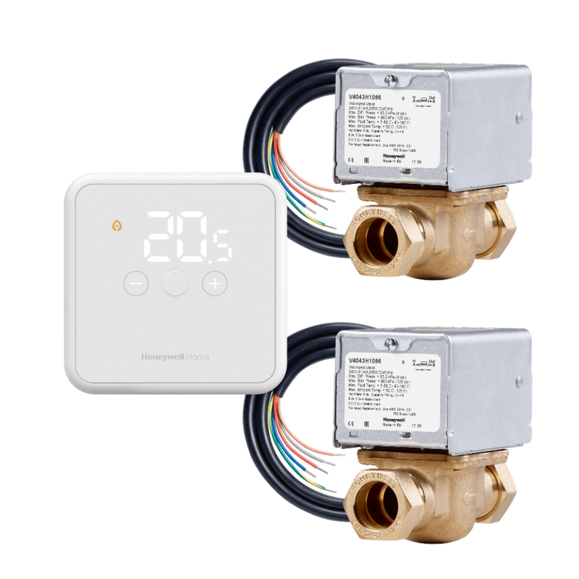 Honeywell 22mm 2 Port Zone Valve TWINPACK + DT4R Stat Bundle Image 1