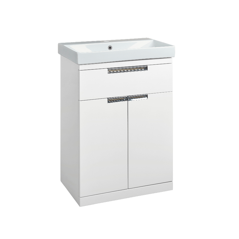 Instinct Espada 600mm F/S 1 Drawer 2 Door Basin Unit Gloss White 41429 Image 1