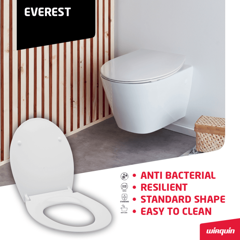 Wirquin Everest Slim Toilet Seat Soft Close/Top Fix/Quick Release Image 1