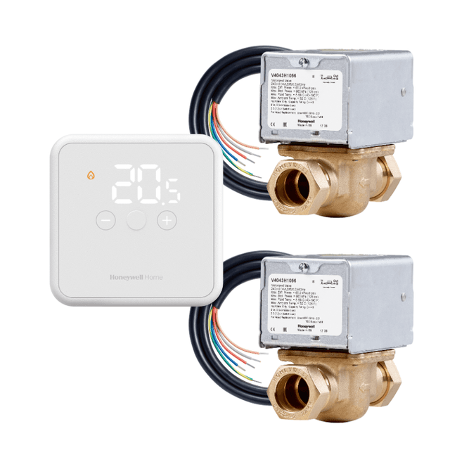 Honeywell 22mm 2 Port Zone Valve TWINPACK + DT4R Stat Bundle