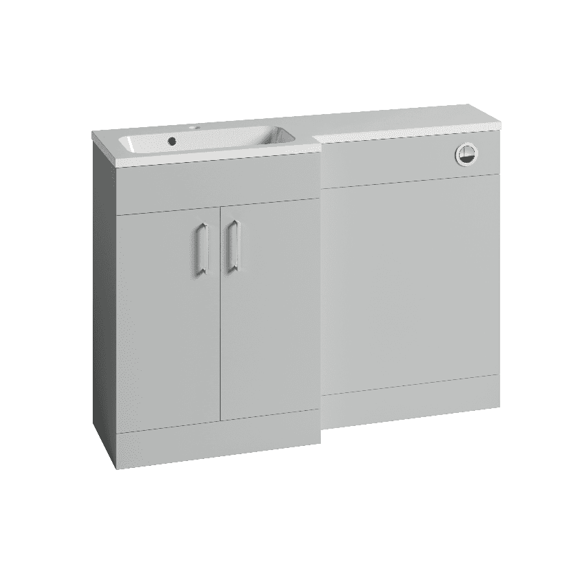 Instinct Kiso Square 1200mm L-Shape Unit Gloss Light Grey Left Hand Image 1