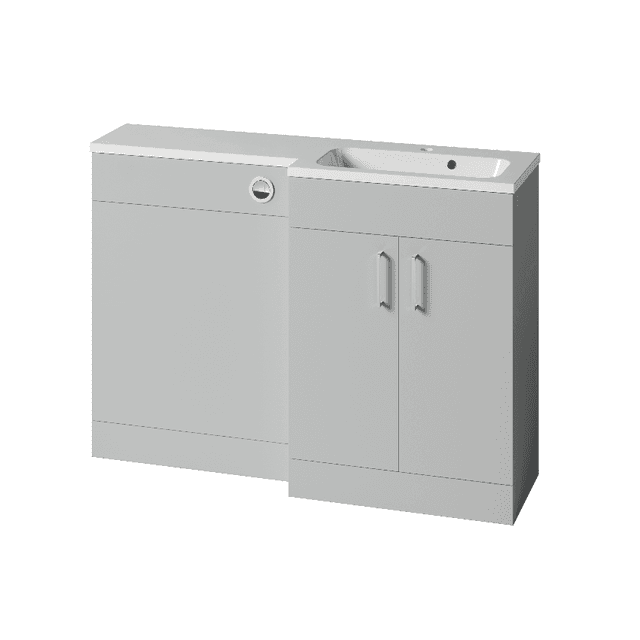 Instinct Kiso Square 1200mm L-Shape Unit Gloss Light Grey Right Hand