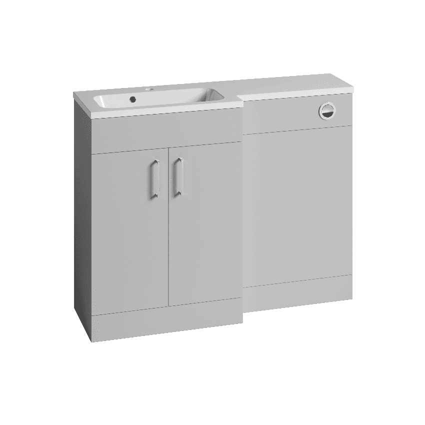 Instinct Kiso Square 1100mm L-Shape Unit Gloss Light Grey Left Hand Image 1