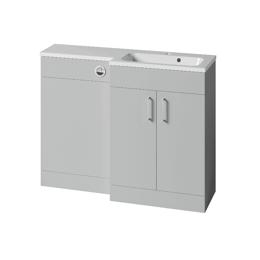 Instinct Kiso Square 1100mm L-Shape Unit Gloss Light Grey Right Hand Image 1