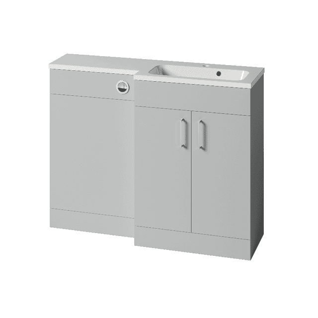 Instinct Kiso Square 1100mm L-Shape Unit Gloss Light Grey Right Hand