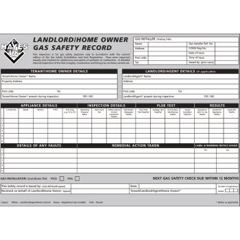 Arctic Hayes Gas Safety Record Pad - Landlord/Homeowner (25 pack) 6630 Image 1