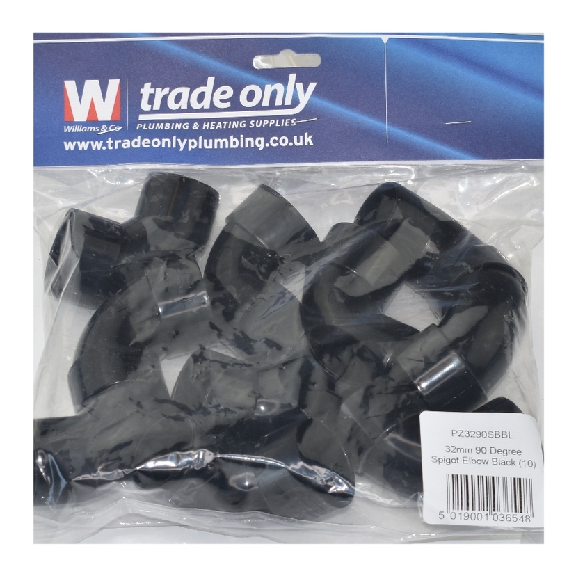 Davant 32mm 90 degree Spigot Elbow - Black (Single) PWCB9032B Image 1