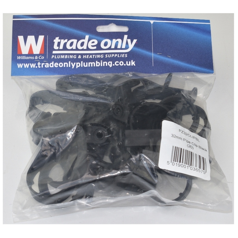Davant 32mm Pipe Clip - Black (Single) PWPC32B Image 1
