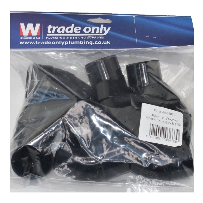 Davant 40mm 45 degree Spigot Bend - Black (Single) PWSPB4540B Image 1