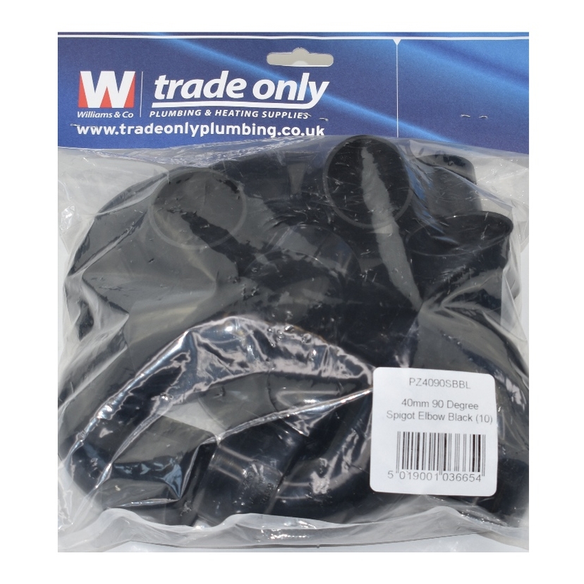 Davant 40mm 90 degree Spigot Elbow - Black (Single) PWCB9040B Image 1