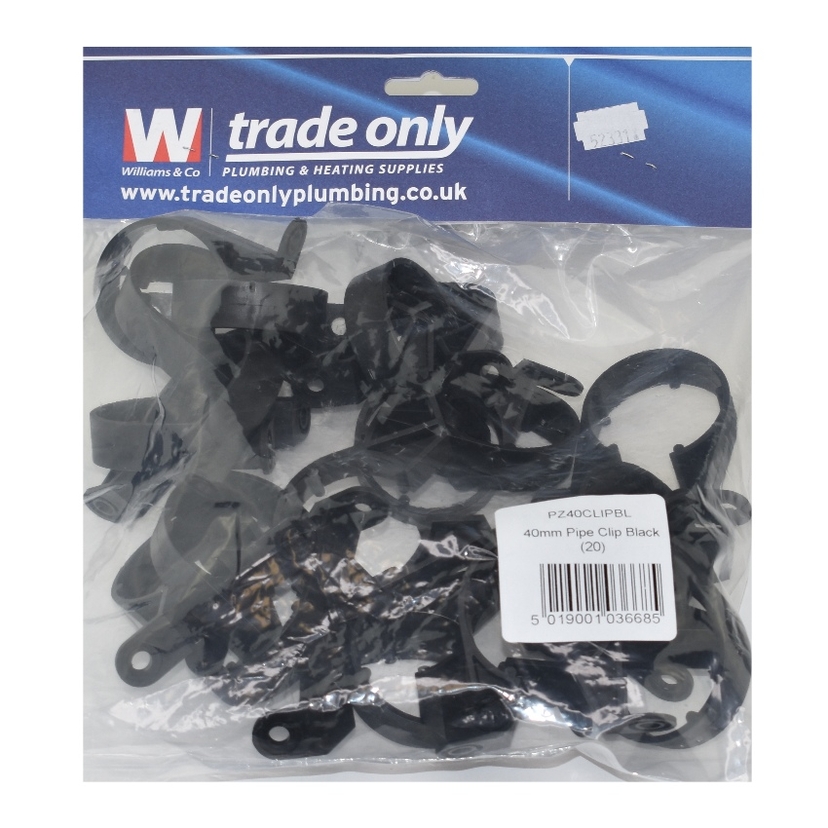 Davant 40mm Pipe Clip - Black (Single) PWPC40B Image 1