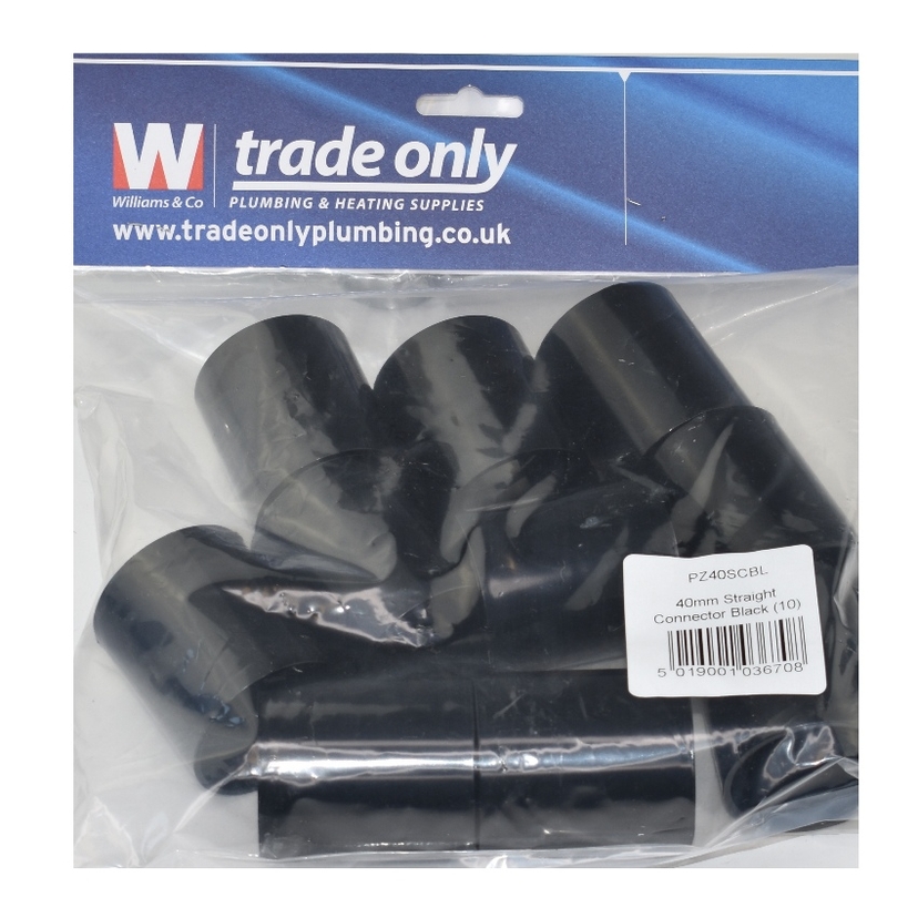 Davant 40mm Straight Connector - Black (Single) PWC40B Image 1