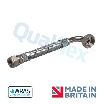 Qualflex WRAS 1/2" Elbow x 15mm x 150mm Flexi Hose Q95742 Image 1