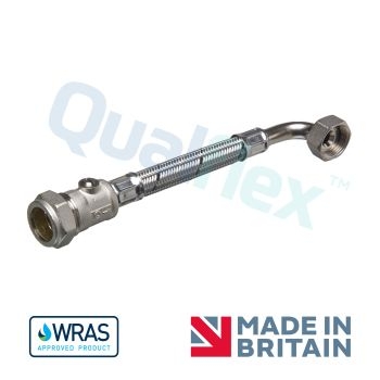 Qualflex WRAS1/2" Elbow x 15mm x 150mm Isolating Flexi Hose Q95738 Image 1