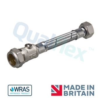 WRAS 3/4" x 22mm x 300mm Brass Isolating Flexi Hose BFFTCWIV-22E300 Image 1