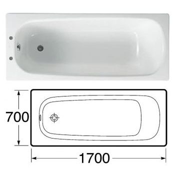 Contesa 1700 x 700mm Plain Steel Bath (Two Taphole) White Image 1