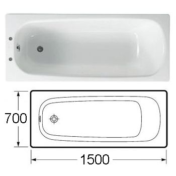 Contesa 1500 x 700mm Plain Steel Bath (Two Taphole) White Image 1
