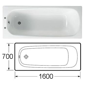 Contesa 1600 x 700mm Plain Steel Bath (Two Taphole) White Image 1