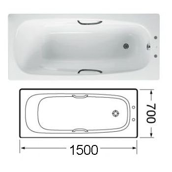 Carla 1500 x 700mm Anti-Slip Twin Grip Steel Bath (Two Taphole) White Image 1
