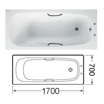 Carla 1700 x 700mm Anti-Slip Twin Grip Steel Bath (Two Taphole) White Image 1