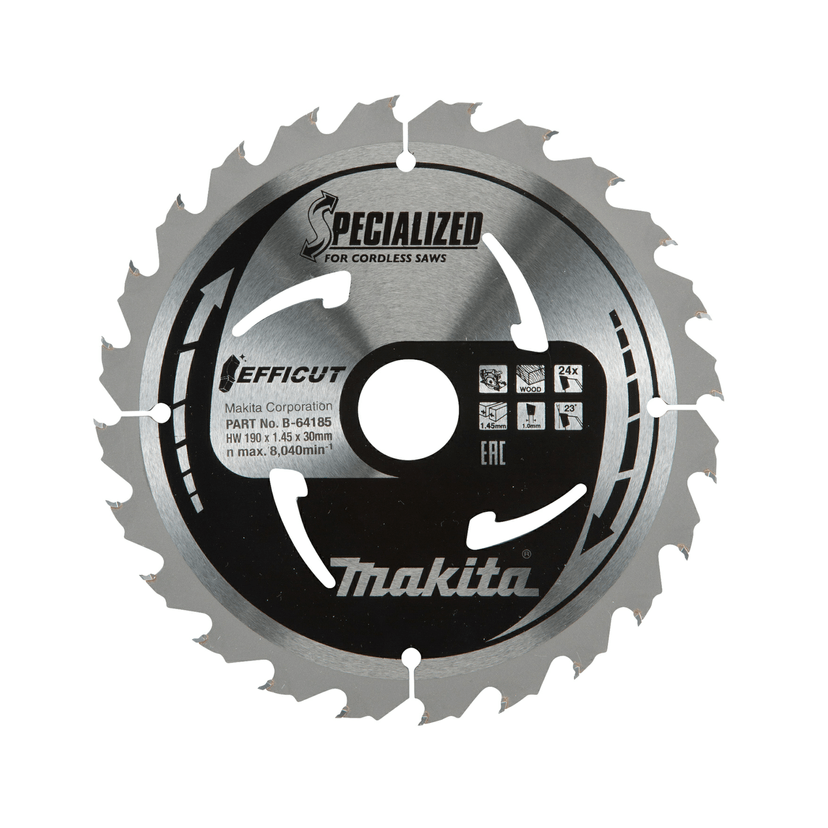 Makita 190mm x 30mm x 24T Circular Efficut TCT Saw Blade B-64185 Image 1