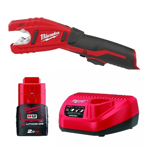 Milwaukee Copper Pipe Cutter plus Li-ion Battery 2.0AH & 12v Charger Image 1
