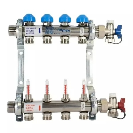 Polypipe 4 Port Stainless Steel Eurocone UFH Manifold UFH12754EC Image 1