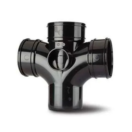 Polypipe 4" System 2000 3 Socket Double Branch - Black SWU423B Image 1